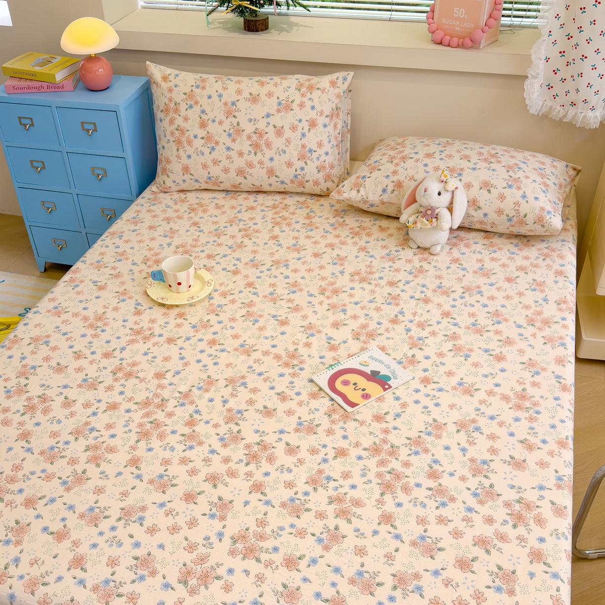 91家纺网 家纺一手货源 找家纺 颜选 2025新款A类双层纱单品床单床单单件床单三件套 秋叶