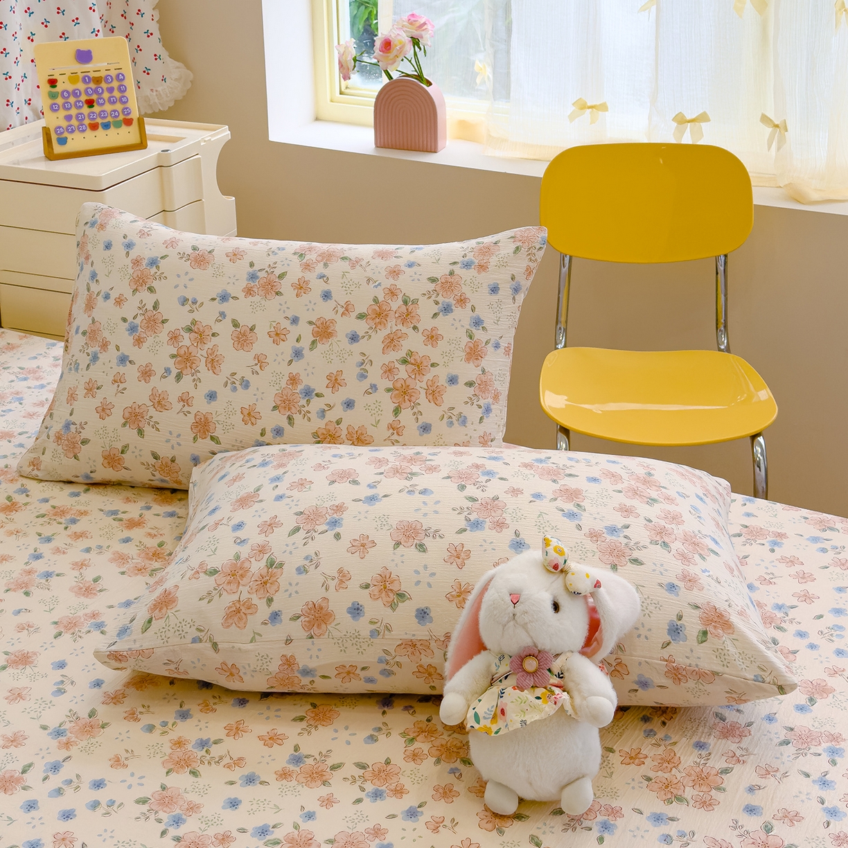 91家纺网 家纺一手货源 找家纺 颜选 2025新款A类双层纱单品床单床单单件床单三件套 秋叶