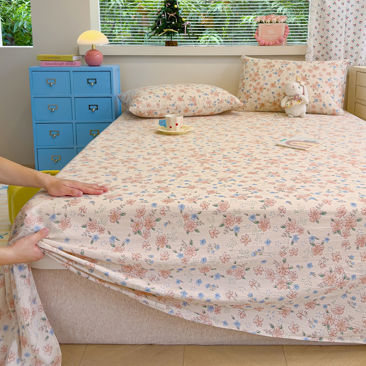 91家纺网 家纺一手货源 找家纺 颜选 2025新款A类双层纱单品床单床单单件床单三件套 秋叶