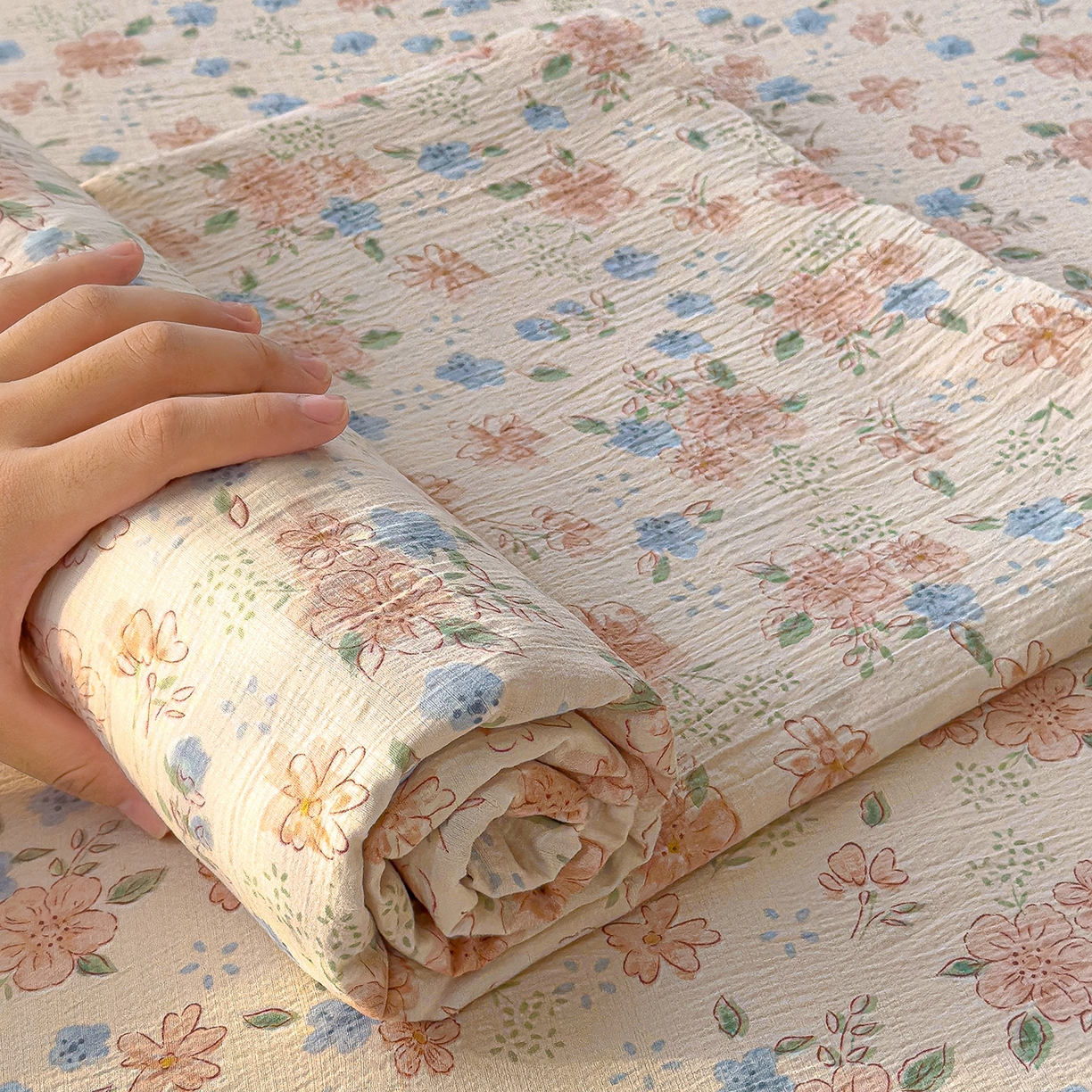 91家纺网 家纺一手货源 找家纺 颜选 2025新款A类双层纱单品床单床单单件床单三件套 秋叶