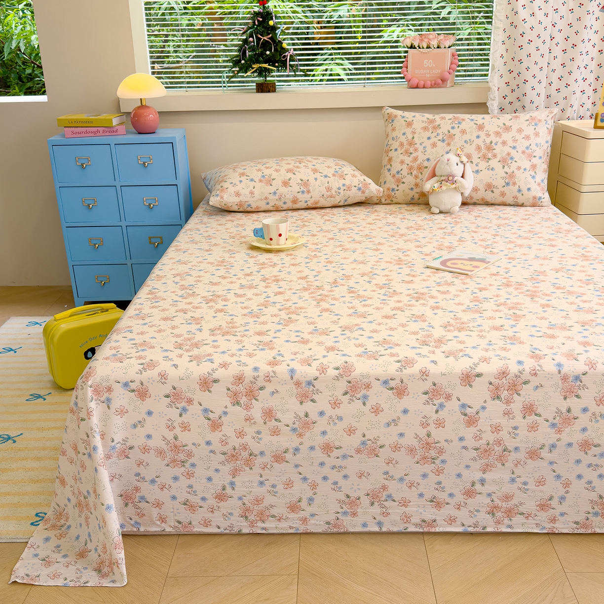 91家纺网 家纺一手货源 找家纺 颜选 2025新款A类双层纱单品床单床单单件床单三件套 秋叶