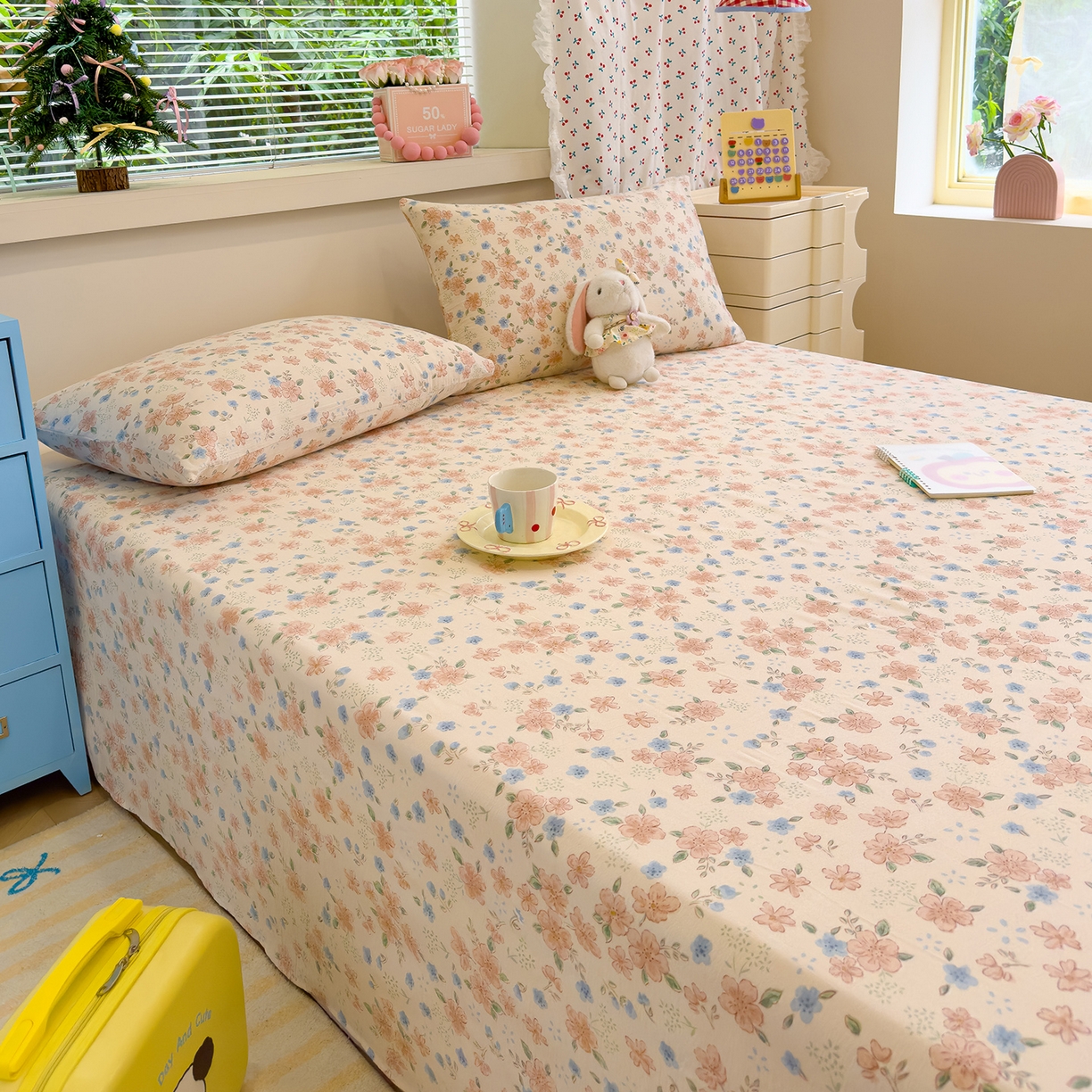 91家纺网 家纺一手货源 找家纺 颜选 2025新款A类双层纱单品床单床单单件床单三件套 秋叶