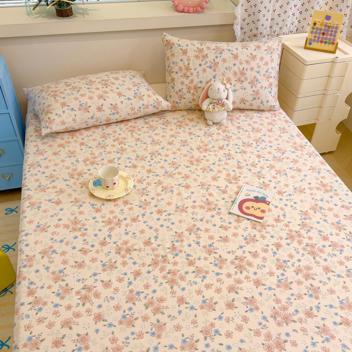 91家纺网 家纺一手货源 找家纺 颜选 2025新款A类双层纱单品床单床单单件床单三件套 秋叶