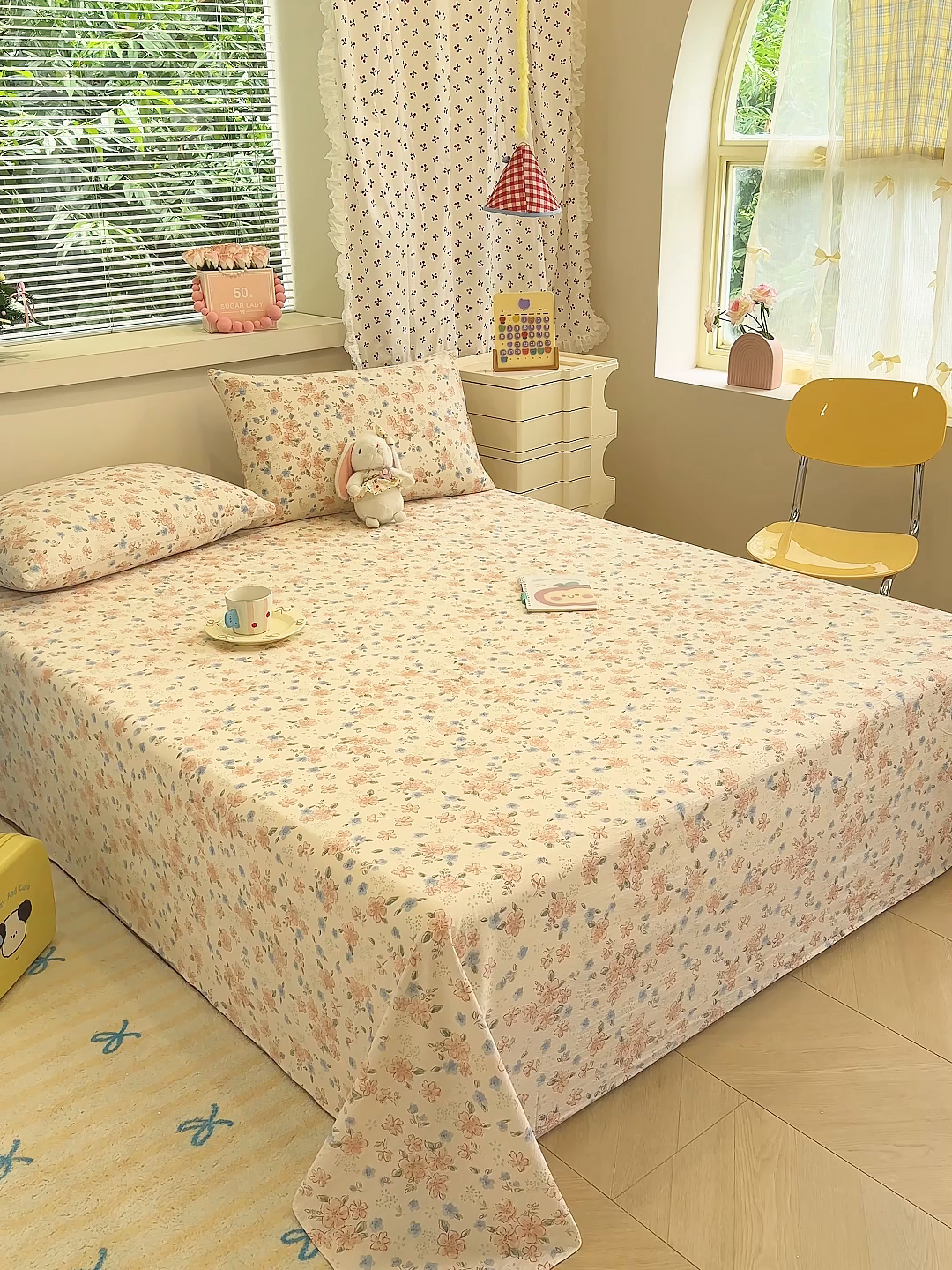 91家纺网 家纺一手货源 找家纺 颜选 2025新款A类双层纱单品床单床单单件床单三件套 秋叶