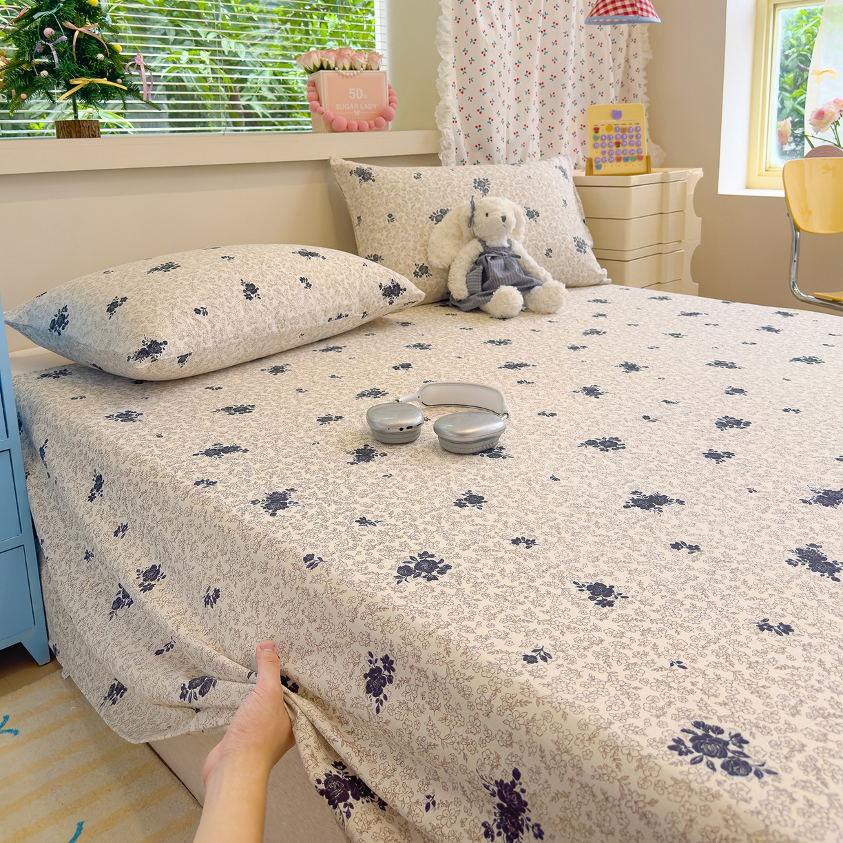 91家纺网 家纺一手货源 找家纺 颜选 2025新款A类双层纱单品床单床单单件床单三件套 黛锦