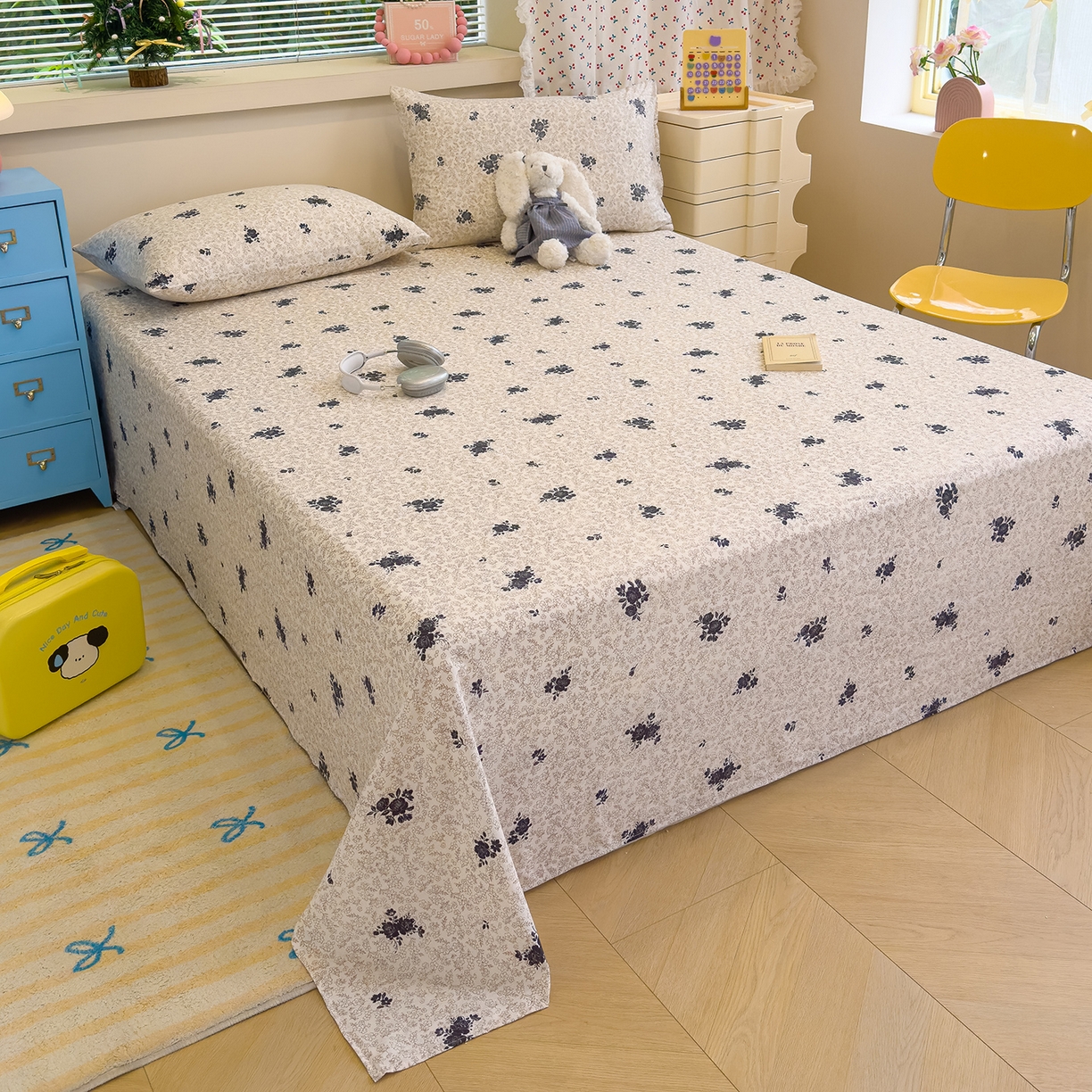 91家纺网 家纺一手货源 找家纺 颜选 2025新款A类双层纱单品床单床单单件床单三件套 黛锦