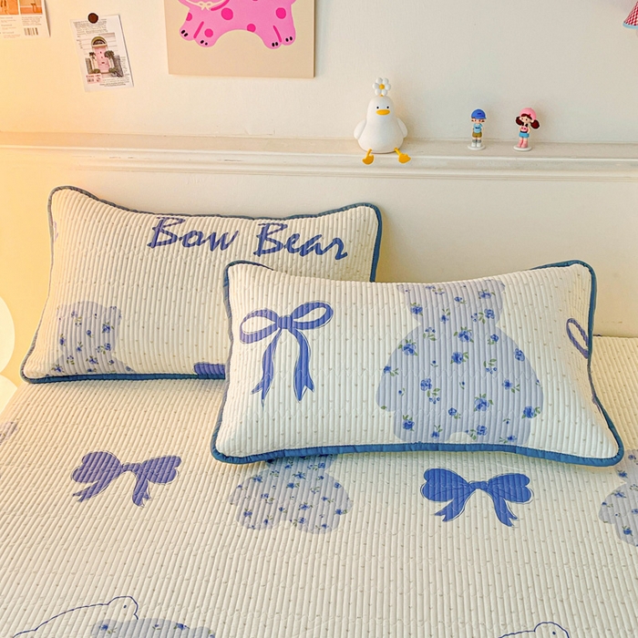 91家纺网 家纺一手货源 找家纺 富馨莱 2025新款纯棉夹棉单件床笠 蝴蝶结小熊