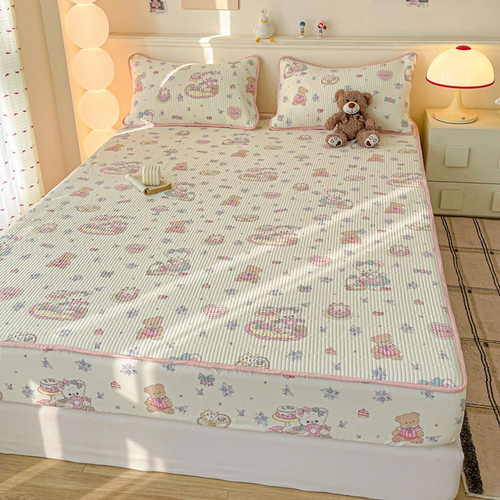 91家纺网 家纺一手货源 找家纺 富馨莱 2025新款纯棉夹棉单件床笠 开心美乐蒂