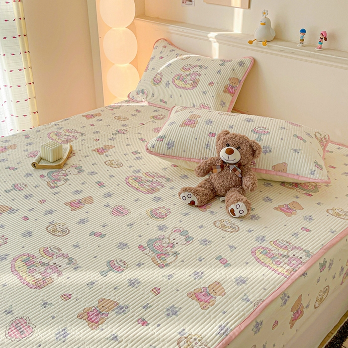 91家纺网 家纺一手货源 找家纺 富馨莱 2025新款纯棉夹棉单件床笠 开心美乐蒂