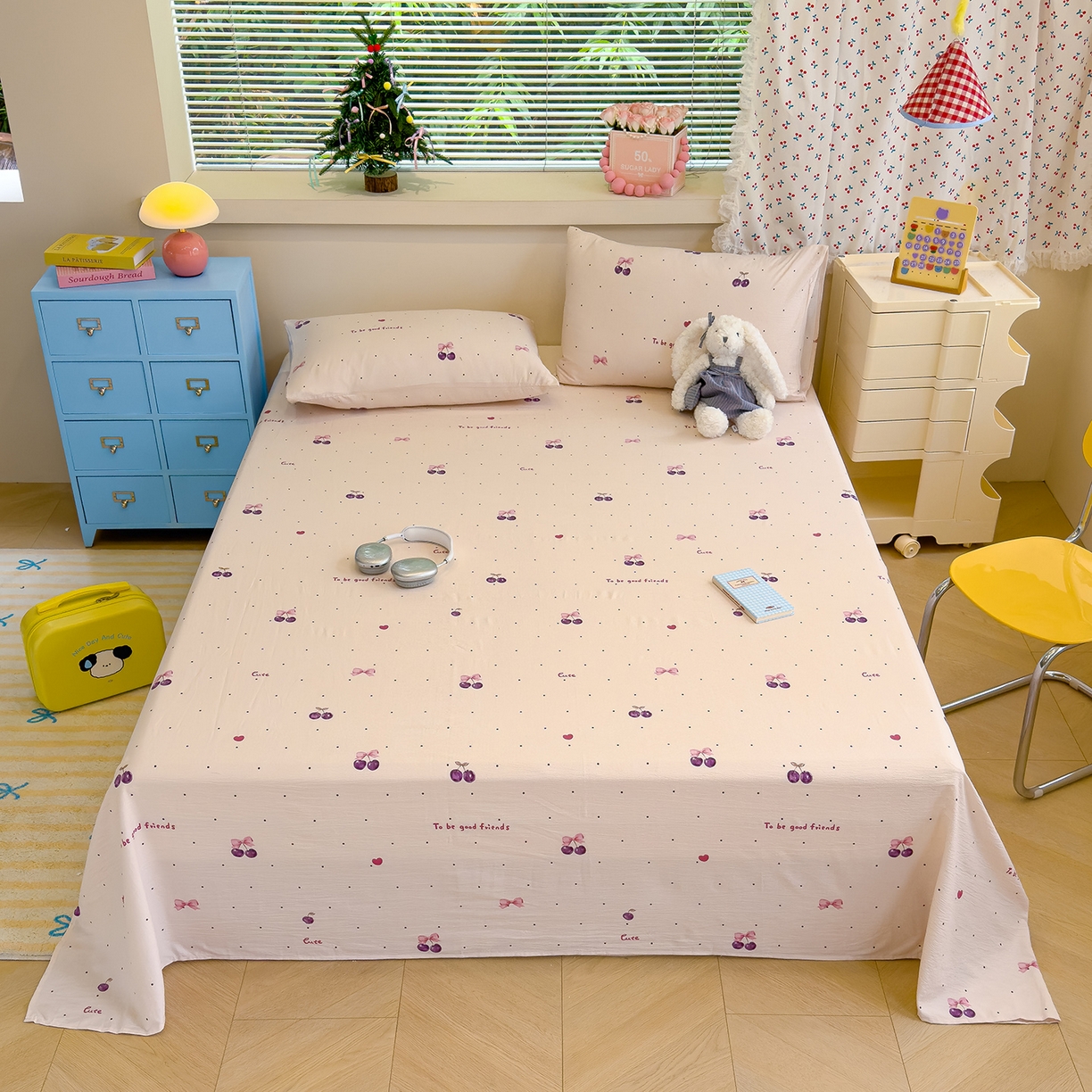 颜选 2025新款A类双层纱单品床单床单单件床单三件套 樱桃