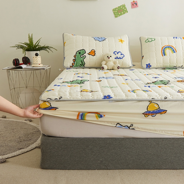 91家纺网 家纺一手货源 找家纺 富馨莱 2025新款纯棉夹棉单件床笠 恐龙派对