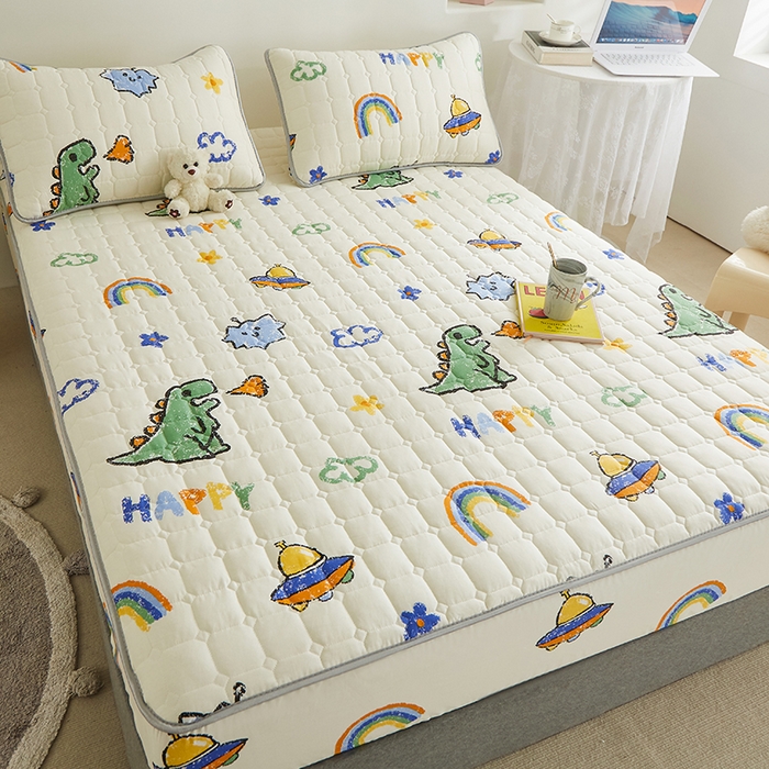 91家纺网 家纺一手货源 找家纺 富馨莱 2025新款纯棉夹棉单件床笠 恐龙派对