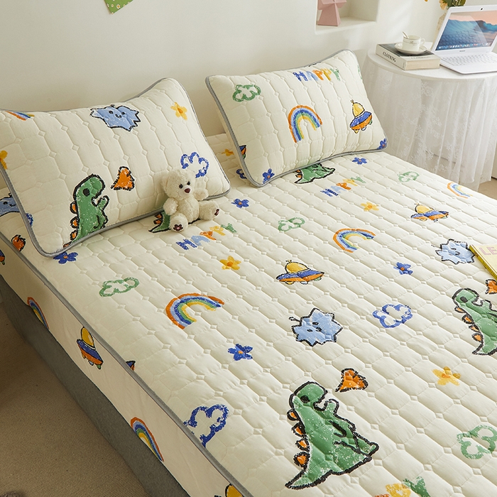 91家纺网 家纺一手货源 找家纺 富馨莱 2025新款纯棉夹棉单件床笠 恐龙派对