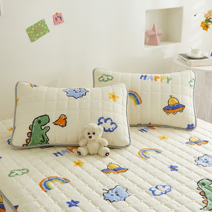 91家纺网 家纺一手货源 找家纺 富馨莱 2025新款纯棉夹棉单件床笠 恐龙派对