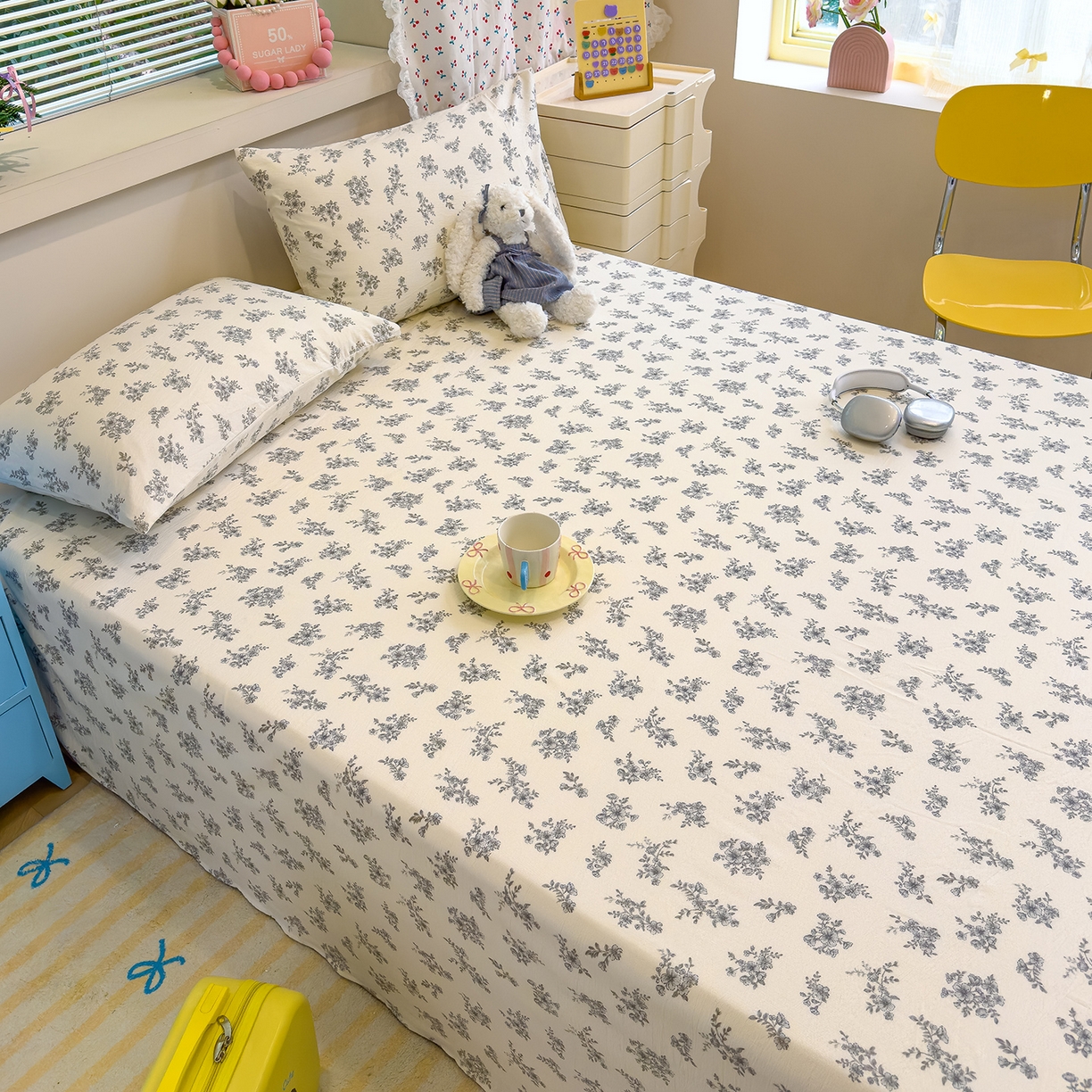 91家纺网 家纺一手货源 找家纺 颜选 2025新款A类双层纱单品床单床单单件床单三件套 夏鸣