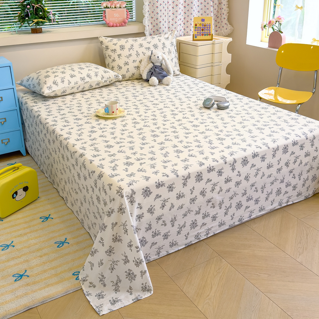 91家纺网 家纺一手货源 找家纺 颜选 2025新款A类双层纱单品床单床单单件床单三件套 夏鸣