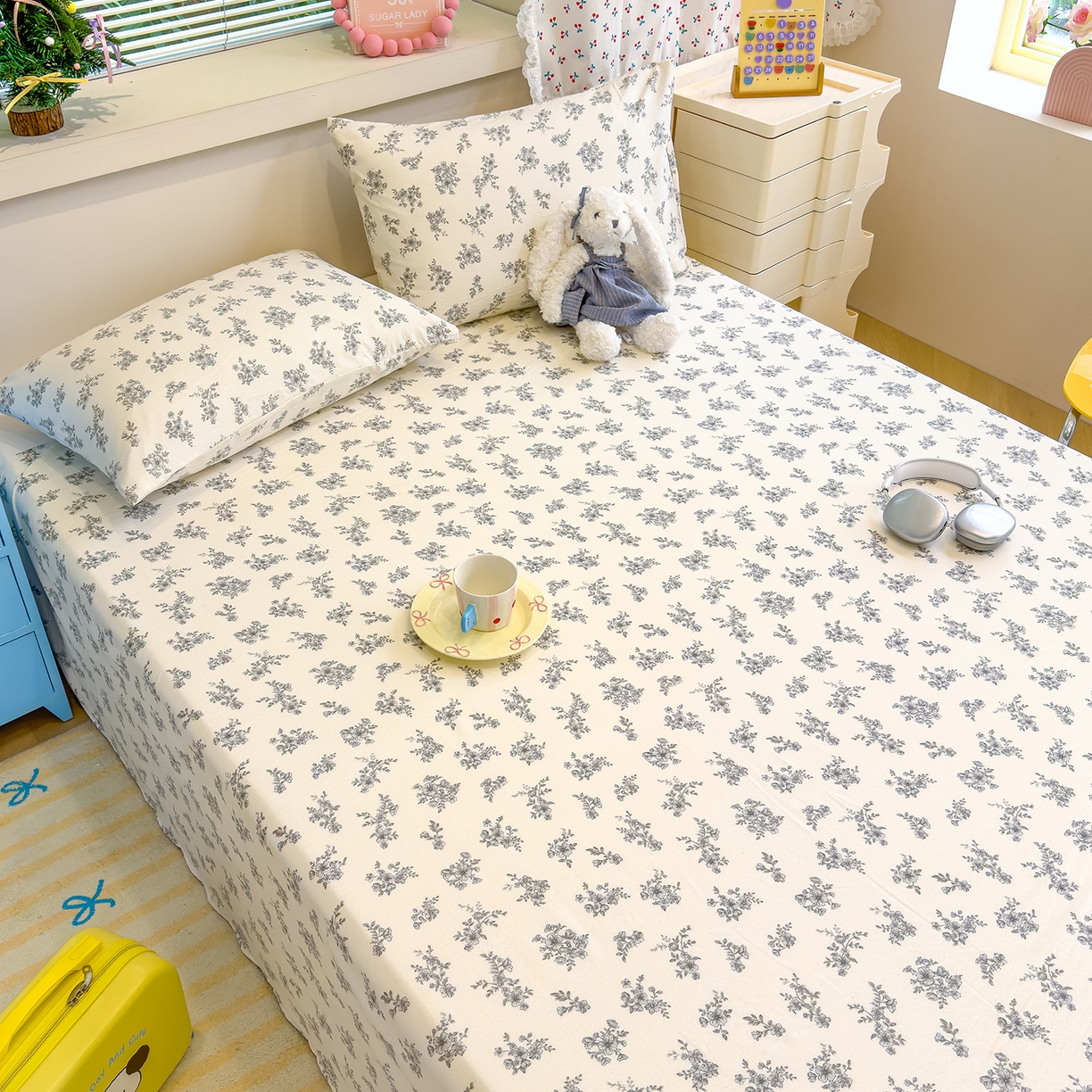 91家纺网 家纺一手货源 找家纺 颜选 2025新款A类双层纱单品床单床单单件床单三件套 夏鸣