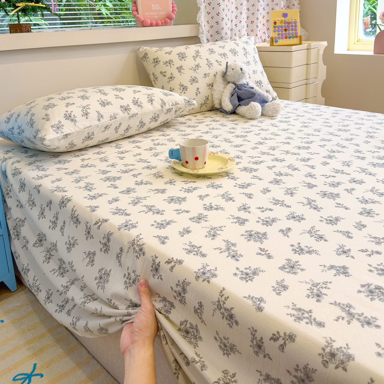 91家纺网 家纺一手货源 找家纺 颜选 2025新款A类双层纱单品床单床单单件床单三件套 夏鸣