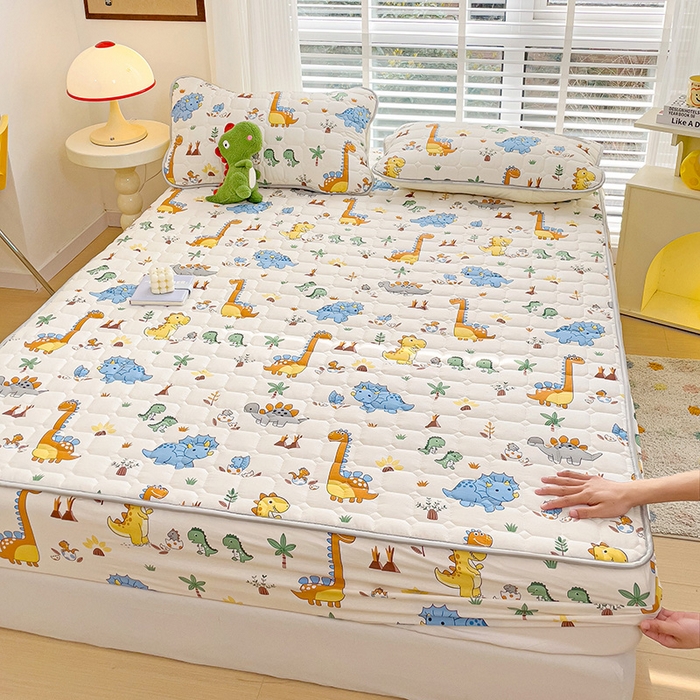 91家纺网 家纺一手货源 找家纺 富馨莱 2025新款纯棉夹棉单件床笠 恐龙仔仔