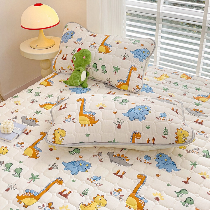 91家纺网 家纺一手货源 找家纺 富馨莱 2025新款纯棉夹棉单件床笠 恐龙仔仔