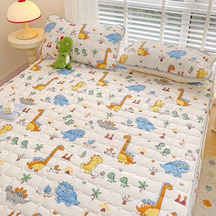 91家纺网 家纺一手货源 找家纺 富馨莱 2025新款纯棉夹棉单件床笠 恐龙仔仔