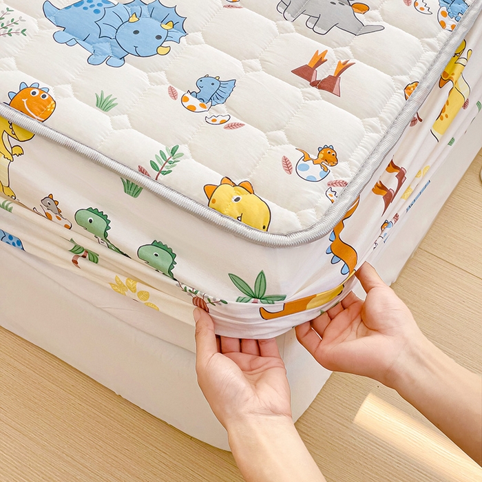 91家纺网 家纺一手货源 找家纺 富馨莱 2025新款纯棉夹棉单件床笠 恐龙仔仔