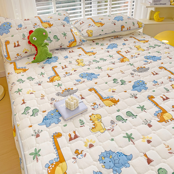 91家纺网 家纺一手货源 找家纺 富馨莱 2025新款纯棉夹棉单件床笠 恐龙仔仔