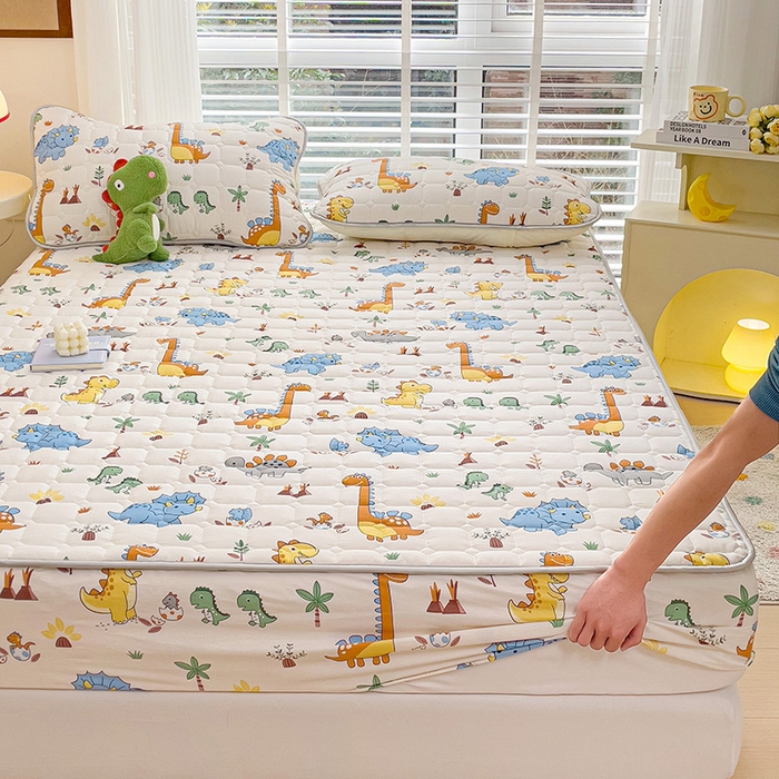 91家纺网 家纺一手货源 找家纺 富馨莱 2025新款纯棉夹棉单件床笠 恐龙仔仔