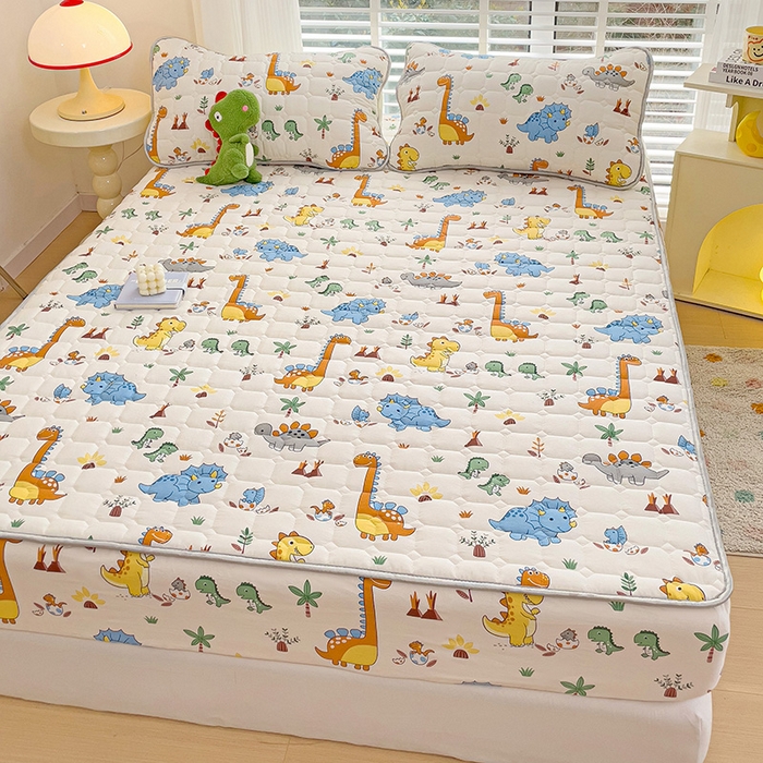 91家纺网 家纺一手货源 找家纺 富馨莱 2025新款纯棉夹棉单件床笠 恐龙仔仔