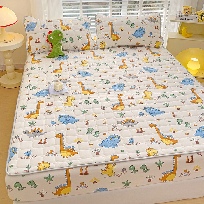 91家纺网 家纺一手货源 找家纺 富馨莱 2025新款纯棉夹棉单件床笠 恐龙仔仔