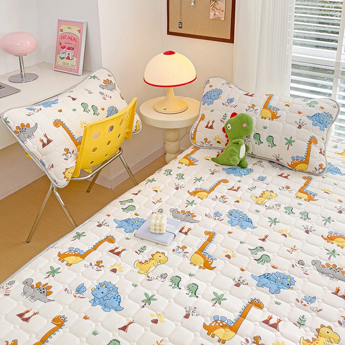 91家纺网 家纺一手货源 找家纺 富馨莱 2025新款纯棉夹棉单件床笠 恐龙仔仔