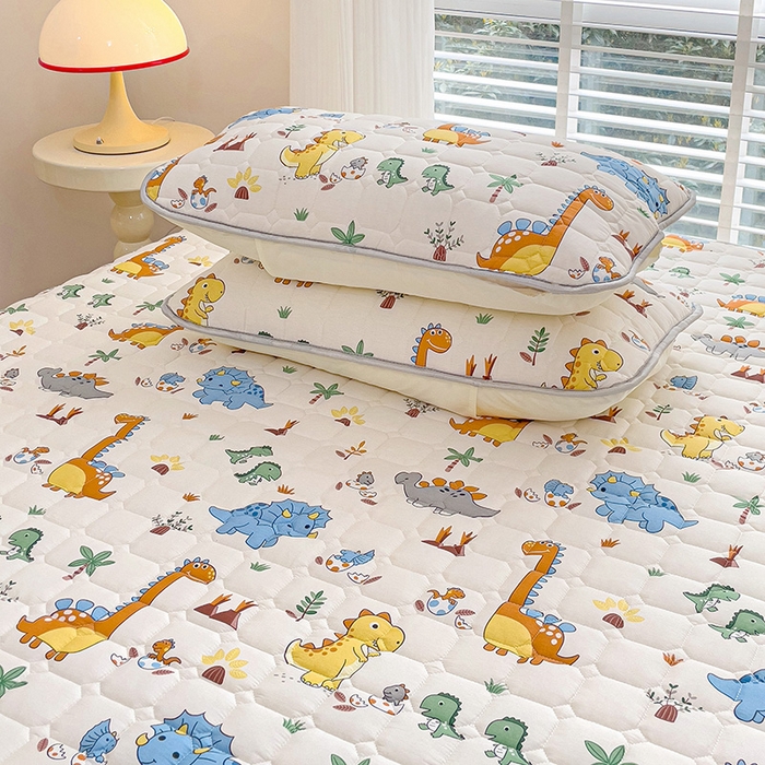 91家纺网 家纺一手货源 找家纺 富馨莱 2025新款纯棉夹棉单件床笠 恐龙仔仔