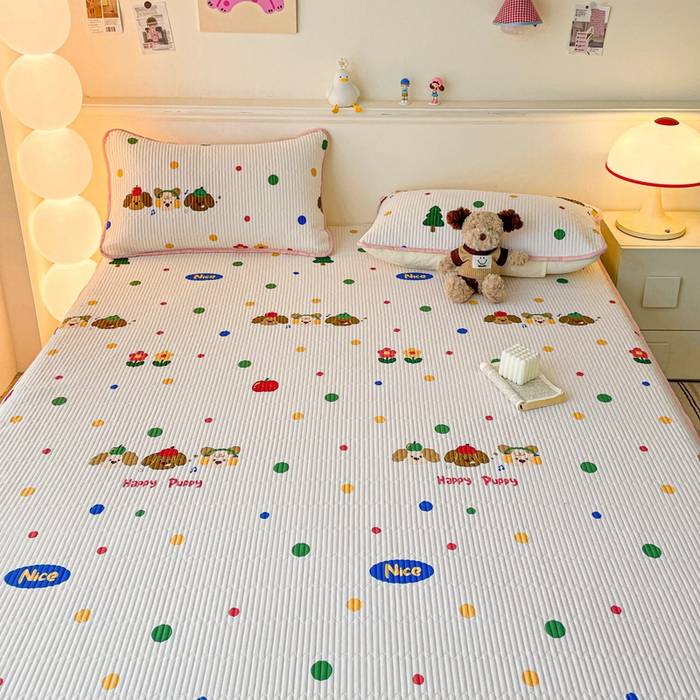 91家纺网 家纺一手货源 找家纺 富馨莱 2025新款纯棉夹棉单件床笠 三只小狗