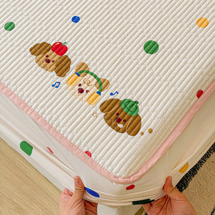 91家纺网 家纺一手货源 找家纺 富馨莱 2025新款纯棉夹棉单件床笠 三只小狗