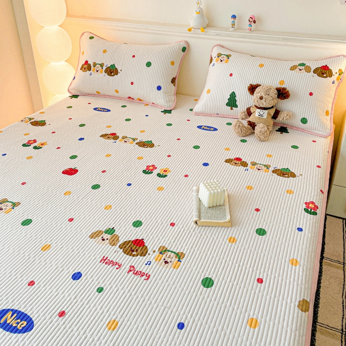 91家纺网 家纺一手货源 找家纺 富馨莱 2025新款纯棉夹棉单件床笠 三只小狗