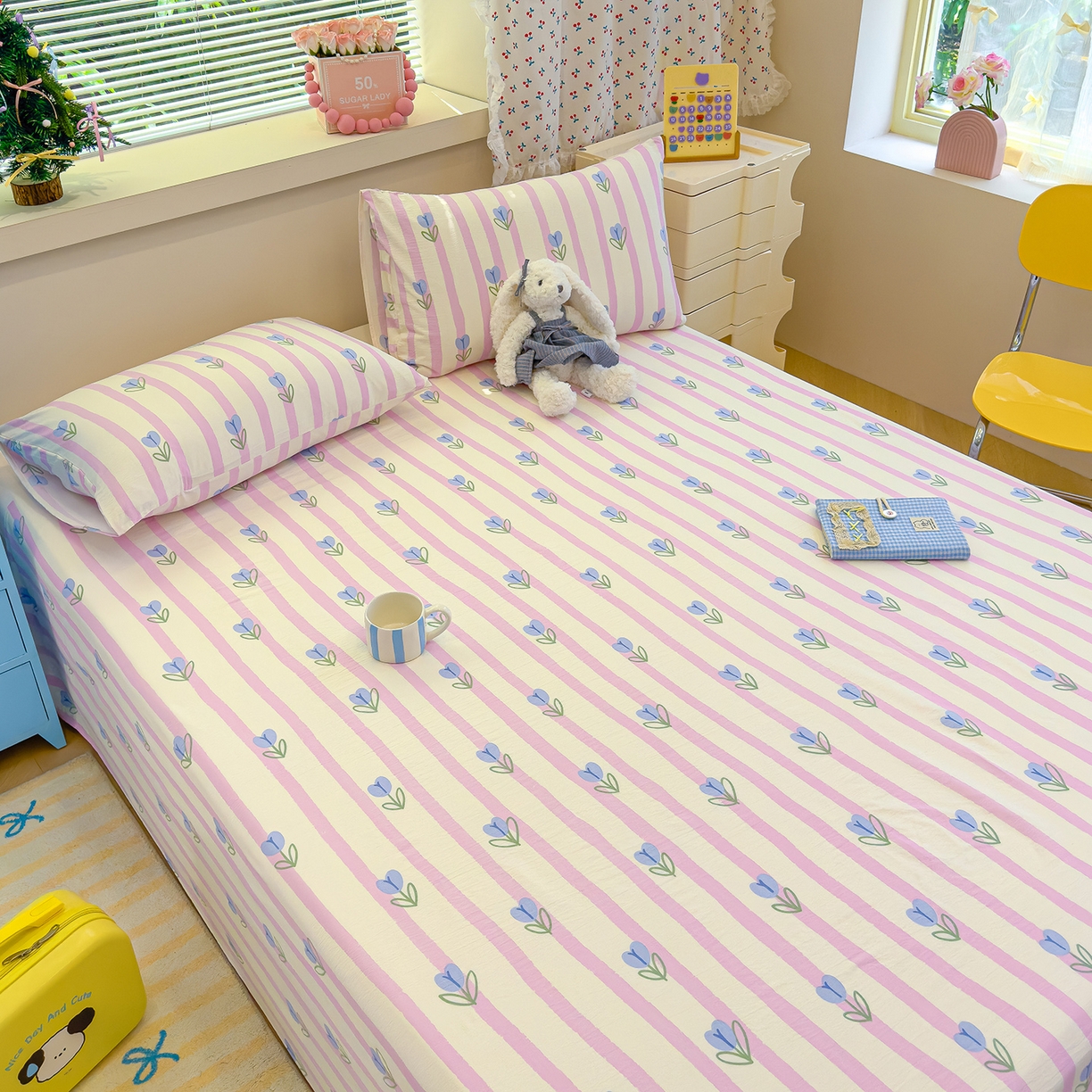 91家纺网 家纺一手货源 找家纺 颜选 2025新款A类双层纱单品床单床单单件床单三件套 柔蔓幻蓝