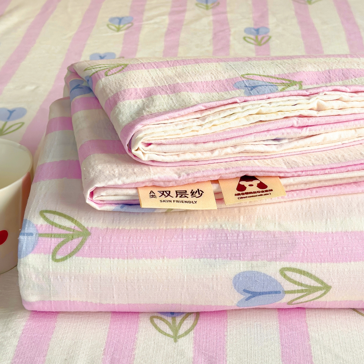 91家纺网 家纺一手货源 找家纺 颜选 2025新款A类双层纱单品床单床单单件床单三件套 柔蔓幻蓝