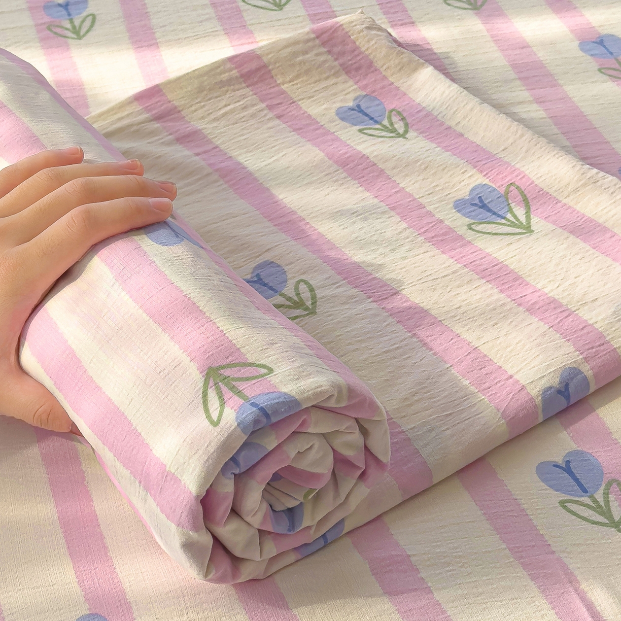 91家纺网 家纺一手货源 找家纺 颜选 2025新款A类双层纱单品床单床单单件床单三件套 柔蔓幻蓝