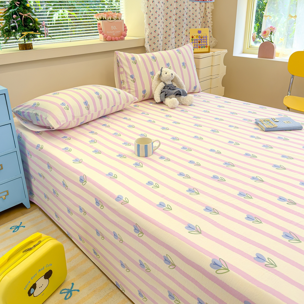 91家纺网 家纺一手货源 找家纺 颜选 2025新款A类双层纱单品床单床单单件床单三件套 柔蔓幻蓝