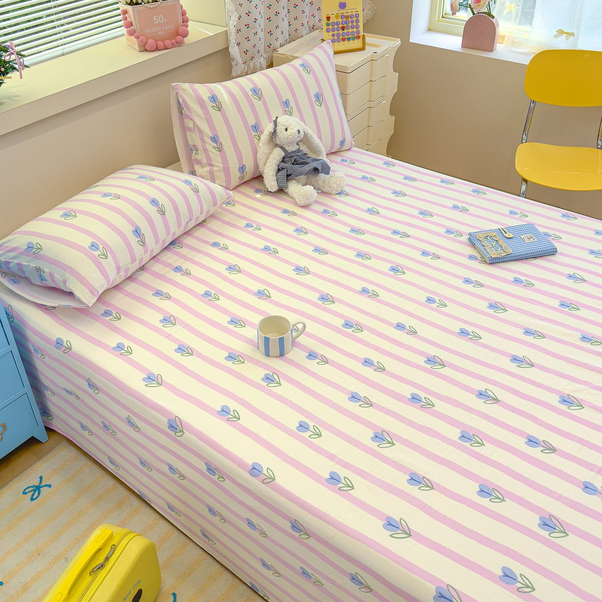 91家纺网 家纺一手货源 找家纺 颜选 2025新款A类双层纱单品床单床单单件床单三件套 柔蔓幻蓝