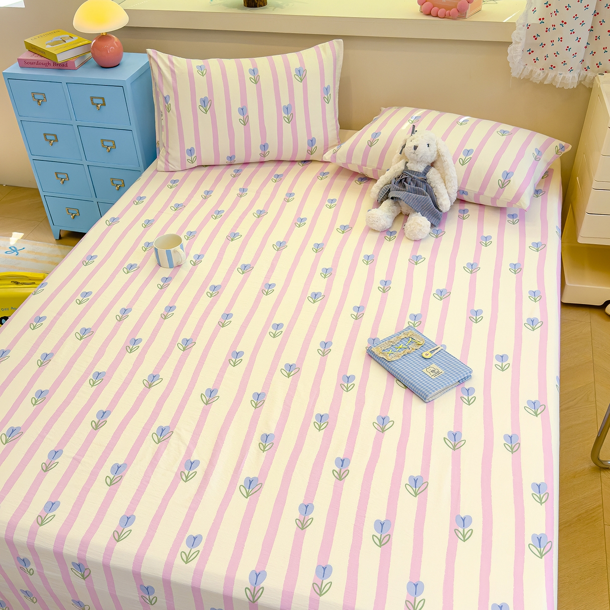 91家纺网 家纺一手货源 找家纺 颜选 2025新款A类双层纱单品床单床单单件床单三件套 柔蔓幻蓝