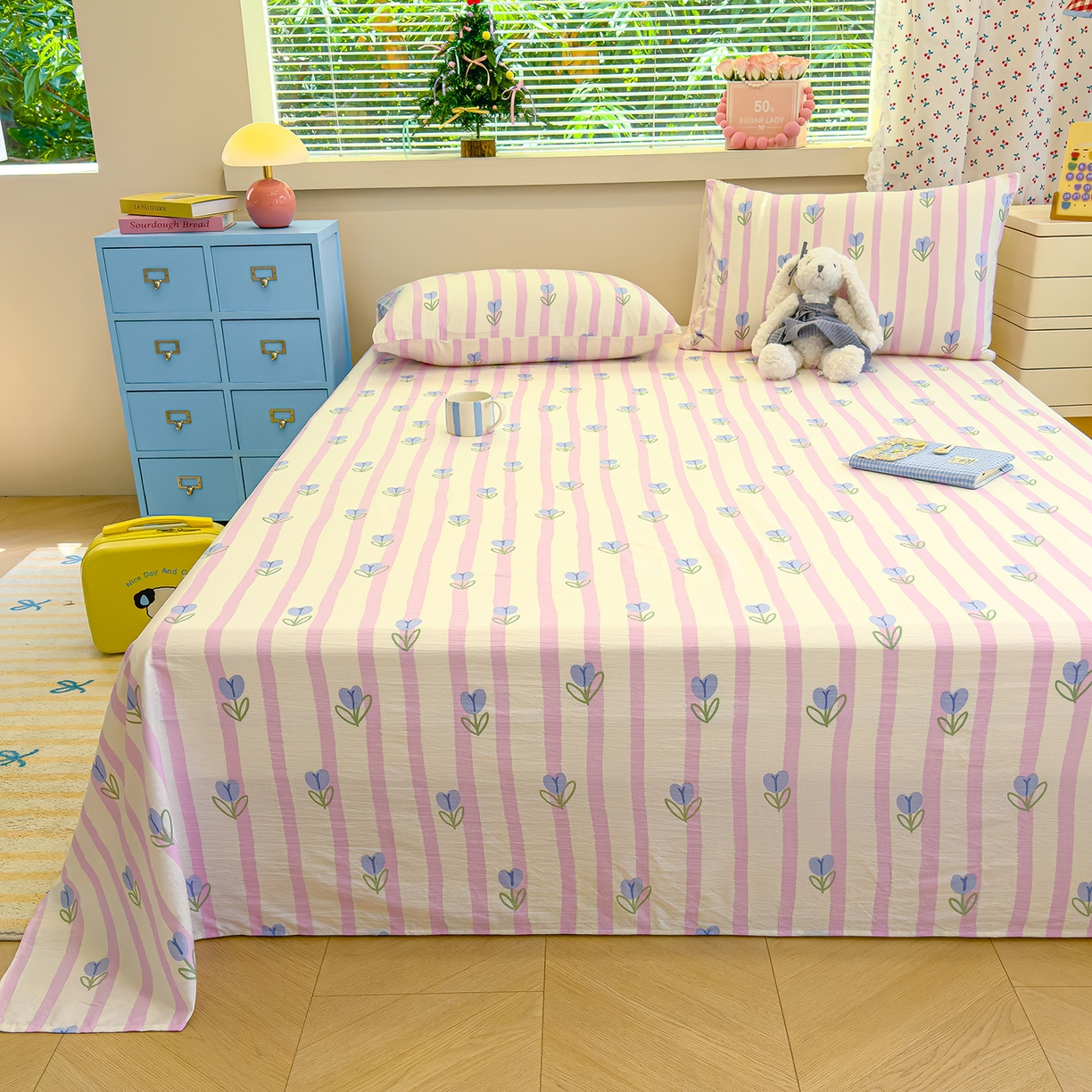 91家纺网 家纺一手货源 找家纺 颜选 2025新款A类双层纱单品床单床单单件床单三件套 柔蔓幻蓝