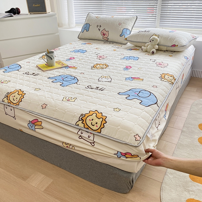 91家纺网 家纺一手货源 找家纺 富馨莱 2025新款纯棉夹棉单件床笠 狮子公园