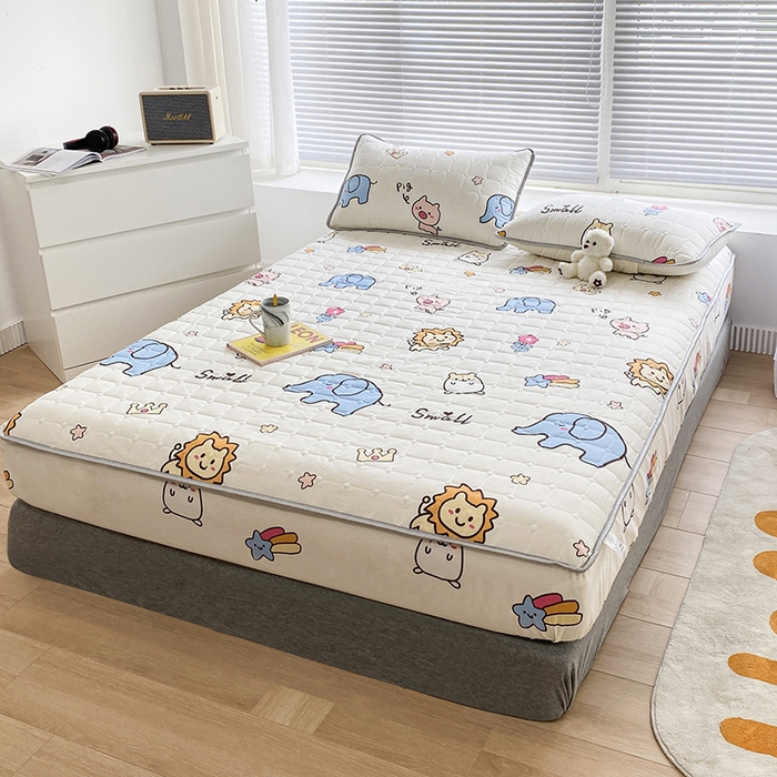 91家纺网 家纺一手货源 找家纺 富馨莱 2025新款纯棉夹棉单件床笠 狮子公园