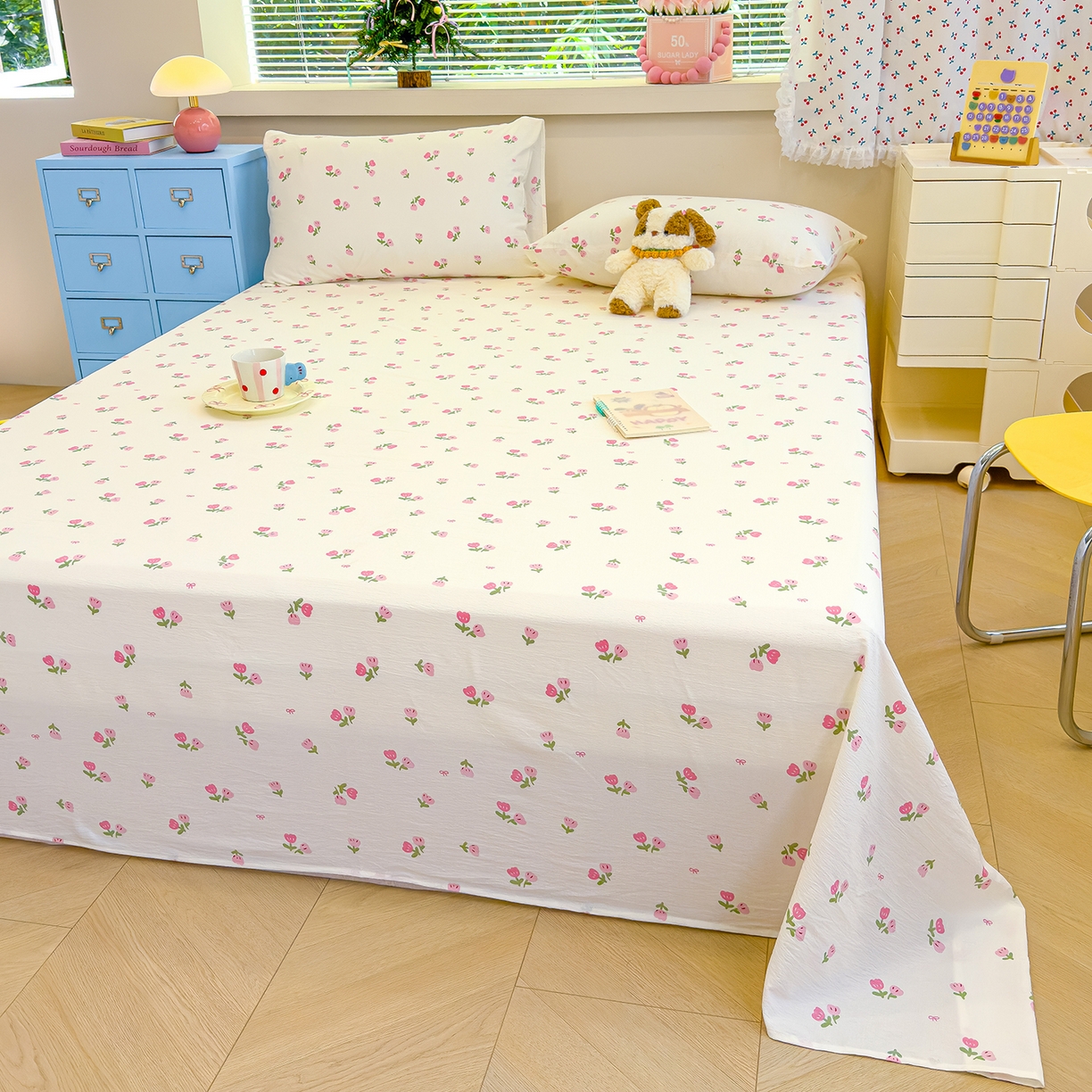 91家纺网 家纺一手货源 找家纺 颜选 2025新款A类双层纱单品床单床单单件床单三件套 相思红豆