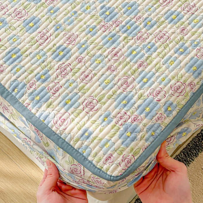 91家纺网 家纺一手货源 找家纺 富馨莱 2025新款纯棉夹棉单件床笠 紫藤花开