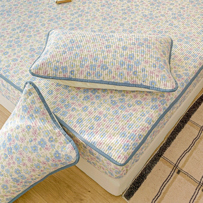 91家纺网 家纺一手货源 找家纺 富馨莱 2025新款纯棉夹棉单件床笠 紫藤花开