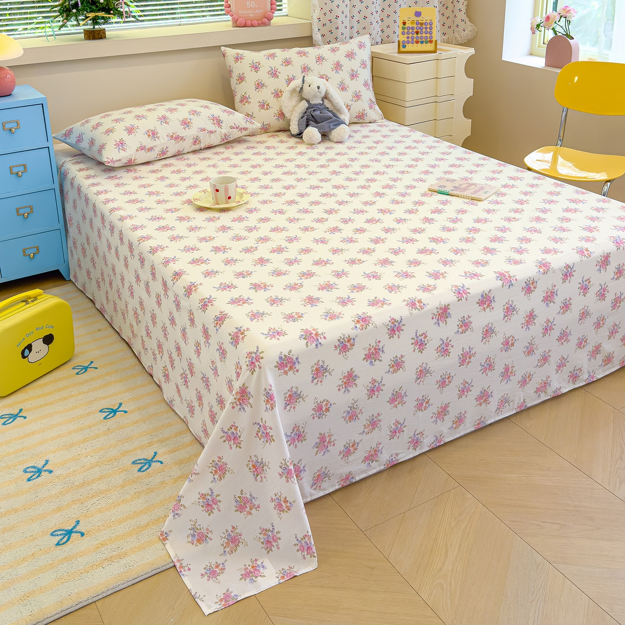 91家纺网 家纺一手货源 找家纺 颜选 2025新款A类双层纱单品床单床单单件床单三件套 蔓禾