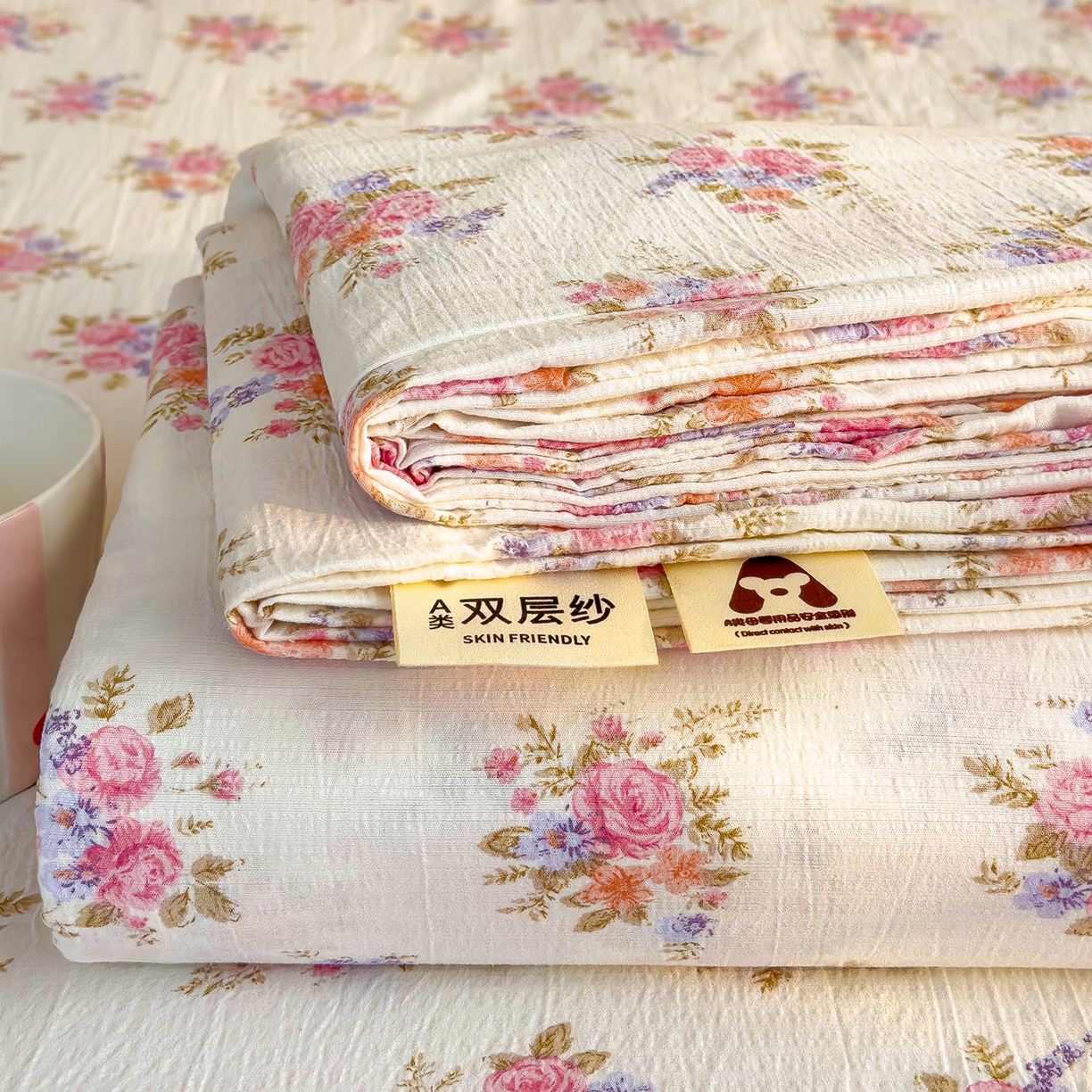 91家纺网 家纺一手货源 找家纺 颜选 2025新款A类双层纱单品床单床单单件床单三件套 蔓禾