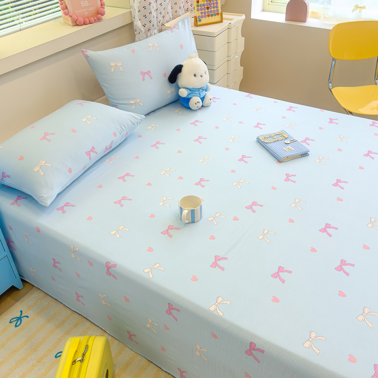 91家纺网 家纺一手货源 找家纺 颜选 2025新款A类双层纱单品床单床单单件床单三件套 蝴蝶结